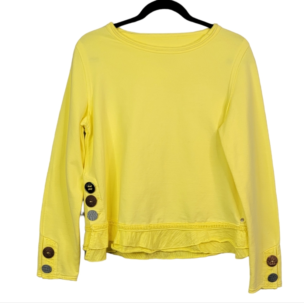 Neon Buddha Yellow Bohemian Coastal Ruffle Hem Top Women's Size Petite Small